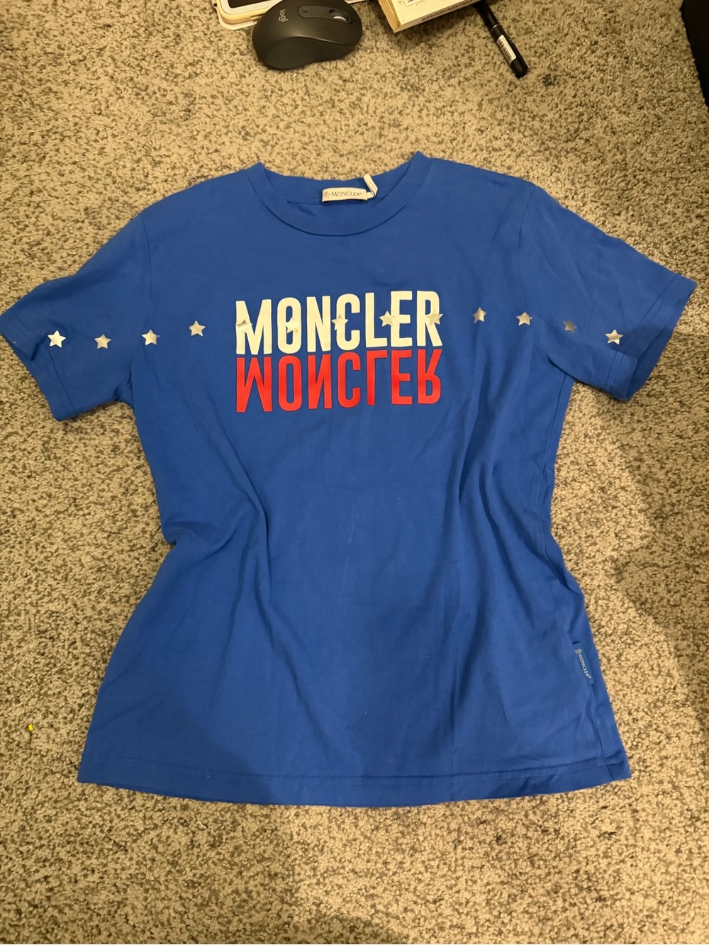 Moncler Royal Blue Logo T-Shirt with Red Accent